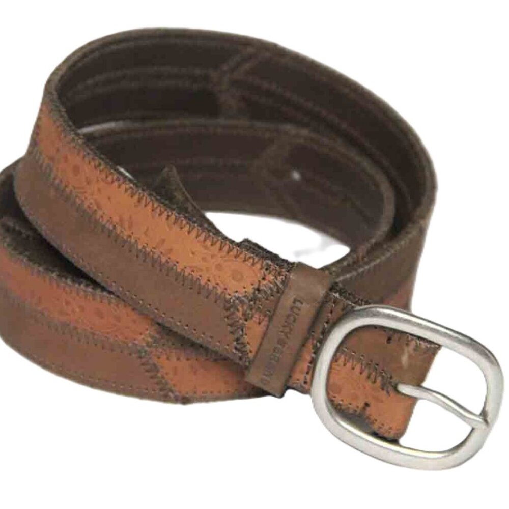 Lucky Brand Patterned Leather Belt Brown and Orange Tones Women's Size Small